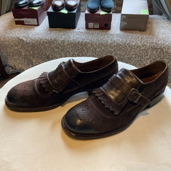 Pantanetti Men\'s Brown Distressed Monk Strap Kilted Loafer NIB